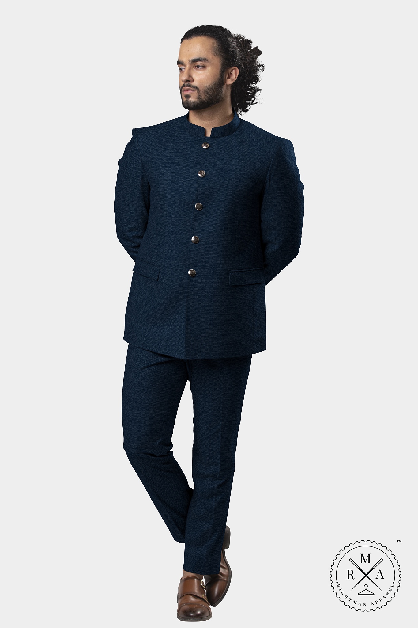 Textured Blue Jodhpuri Suit SU115